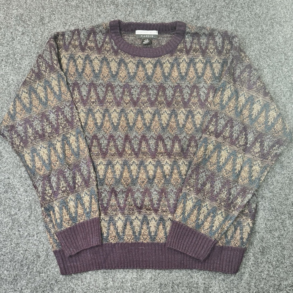 Geoffrey Beene Mens L Grandpa Sweater Geometric Knit Crewneck Retro Vintage